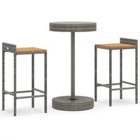 mesa y taburetes altos jardin 3 uds madera y ratan pe gris