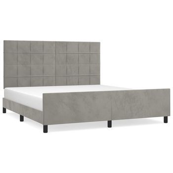 Cama Doble | Cama Para Adultos | Estructura De Cama Con Cabecero Terciopelo Gris Claro 180x200cm