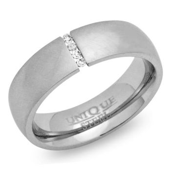 Anillo de acero inoxidable mate 6mm con 4 circonitas