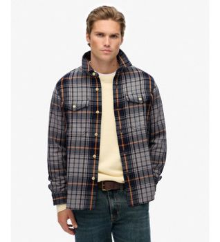 Superdry para hombre. M4011018A Camisa a Cuadros Pesada azul (M), Casual, Algodón, Manga larga