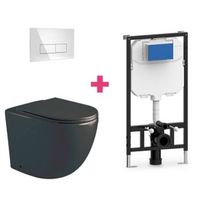 pack inodoro suspendido ceramica genova negro mate con cisterna y pulsador cromado rectangular