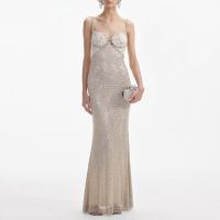 self-portrait rhinestone mesh maxi dress - uk 14