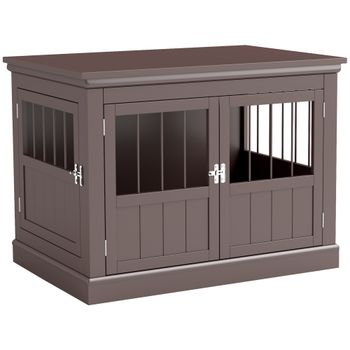 PawHut Jaula para Perros Pequeños Mesa Auxiliar Moderna con 3 Puertas Francés con Cierre Magnético 78x53x59,3 cm Café
