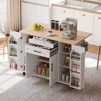 carrito de cocina de 120x45cm tablero extensible hasta 70cm cajon estantes ajustables especiero pano de cocina blanconatural