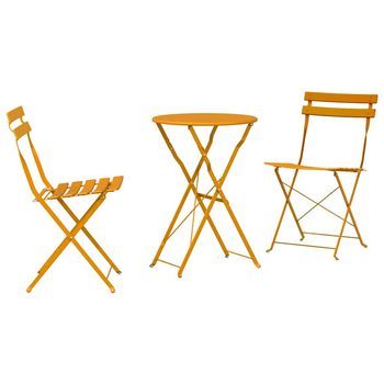 Conjunto De Bistro Plegable 3 Piezas | Mueble De Jardín Mostaza Acero