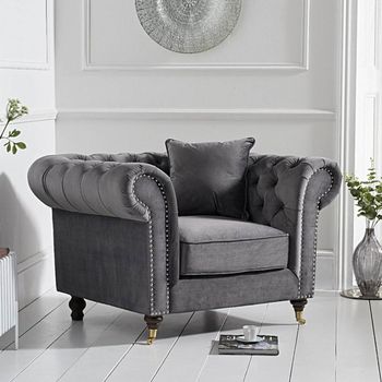 Carrara Chesterfield Grey Velvet Armchair