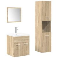 juego de muebles de bano 4 uds  armario de bano contrachapada roble sonoma
