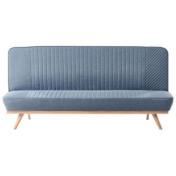 Sofá Cama Moderno De Tela Sin Reposabrazos 2 Plazas Asiento Y Respaldo Con Costuras Patas De Metal Acabado En Madera Azul Kalfafel