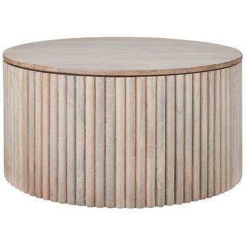 Mesa De Centro Moderna Con Almacenaje Base Redonda De Madera De Mango Marrón Claro Kirkwood