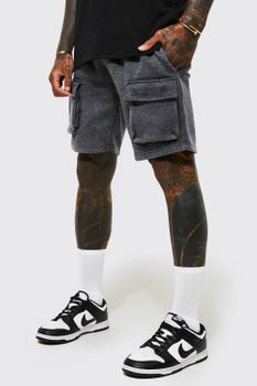 Pantalón Corto Holgado Cargo Desteñido, Gris