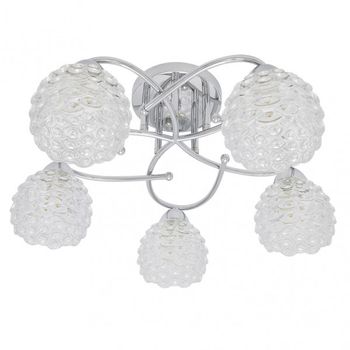 Lampara BAGAN 5 luces con tulipa de cristal, Cromo 23x49x49 Fabrilamp
