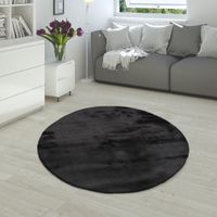 alfombra de piel fluffy negro 160 cm redondo