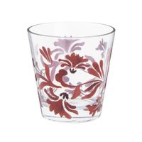 vaso de vidrio transparente con motivos multicolor
