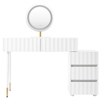 Tocador blanco con diseño ondulado, espejo con iluminación led.
