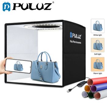 PULUZ Softbox, 3 modos de luz, caja de luz regulable, anillo de luz LED, caja de luz para fotografía, estudio de iluminación, tienda de fotografía, 6 fondos de colores.