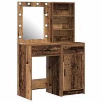 conjunto de mesa de vestidor con led 2 piezas madera vieja