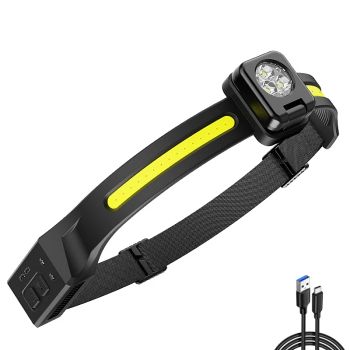 Linterna frontal de silicona COB + LED, doble fuente de luz, iluminación exterior, plegable, para pesca nocturna, inductiva