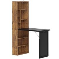 homcom escritorio de ordenador plegable con biblioteca escritorio de trabajo pizarra y estante ajustable 98x51x153cm marron