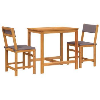 Juego De Balcón Con Cojines 3 Uds | Conjunto Mueble Jardin Mesa Y Sillas Madera Maciza De Acacia