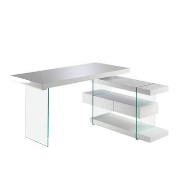 Escritorio Madera Blanco Y Cristal Templado Angel Cerdá 3002 140x127x75