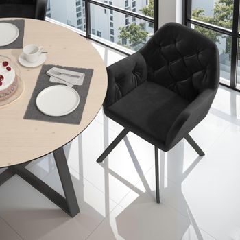 Silla de comedor 360º con reposabrazos y de terciopelo, negro
