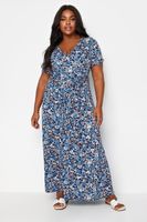 yours vestido cruzado negro de flores azules mujer curvy y tallas grandes yours
