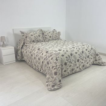 Edredón Conforter Jacquard Flores + Funda Cojín 150 Cm Rufino Diaz, Marrón