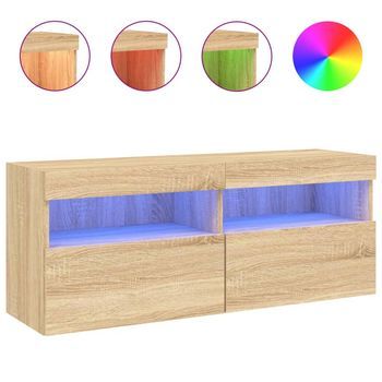 Mueble De Tv De Pared Con Luces Led Roble Sonoma 100x30x40 Cm Vidaxl