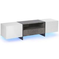 soporte para tv chapado efecto hormigon en blanco con luz led estante de almacenamiento cajoneras russel