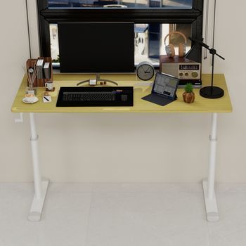 Escritorio Regulable En Altura 120 × 60 Cm, Ajuste Manual De 60 A 90 Cm, Madera Y Metal