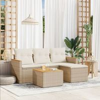 conjunto de sofas jardin con cojines 5 uds  mueble jardin mesa y sillas ratan sintetico beige cfw347707