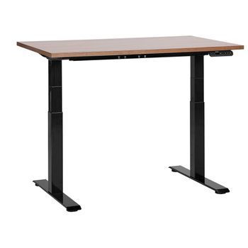 Escritorio De Altura Regulable Eléctrico Oficina Moderna Patas Cuadradas 120 X 72 Cm Tablero Madera Oscura Soporte De Acero Negro Destines