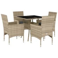 set comedor jardin 5 uds  mueble jardin mesa y sillas y cojines ratan pe vidrio gris claro