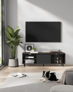 Mueble de tv de 140 cm con vidrio ranurado de color marrón