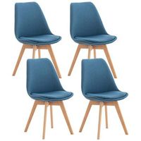 4x sillas de comedor cocina salon estilo escandinavo tela azul pie madera clara m10001684