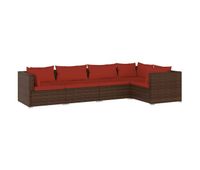 set muebles de jardin 5 piezas y cojines ratan sintetico marron