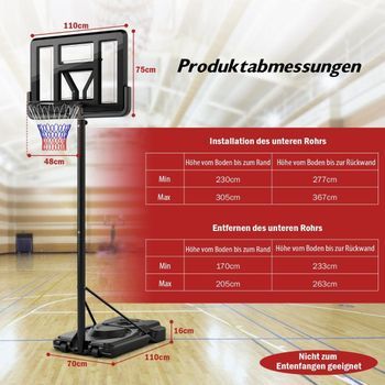 Aro De Baloncesto Al Aire Libre Con Soporte De Baloncesto Ajustable En Altura De 170-305 Cm Con Soporte