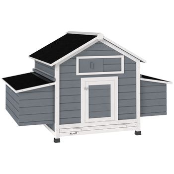 PawHut Gallinero de Madera para Exterior con 2 Nidos Bandeja Extraíble Perchas Techo Impermeable 150x100x96,5 cm Gris