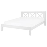 cama doble de madera blanca 160 x 200 cm con cabecero decorativo diseno rustico tannay
