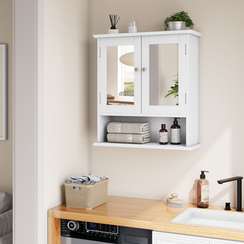 Armario De Pared Con Espejo - Mueble Para Baño - Mdf Y Vidrio - Blanco (50x20x60cm)