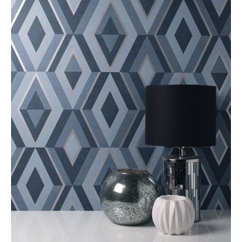 Papel Pintado Lavable Geométrico Moderno Con Detalles Metalizados - Diamond Palace 680909 De Gaulan - Rollo De 10 M X 0,53 M
