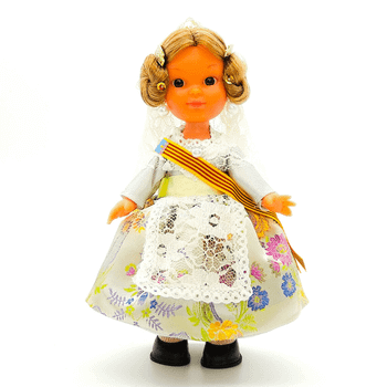 Muñeca regional Valenciana Folk Artesanía original colección 25 cm.vestido típico Fallera Valencia, fabricada en España.