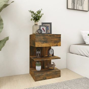 Mesita De Noche - Mueble De Dormitorio - Madera Contrachapada - Roble Ahumado (40x35x65cm)
