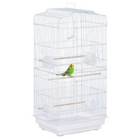 pawhut jaula para pajaros pajarera de metal con puertas 4 comederos 3 perchas columpio bandeja y asa de transporte 465x355x92 blanco   aosom espana