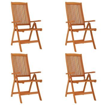 Pack 4 Uds Sillas De Jardín | Silla De Exterior | Sillón Plegables Madera Maciza De Eucalipto