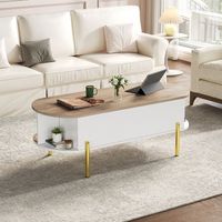 mesa de centro elevable 120 x 50 cm con almacenaje oculto y diseno blanco y madera natural