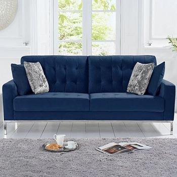 Lydia Blue Velvet 3 Seater Sofa
