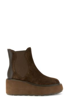 botines de cuña de ante y piel con elásticos brown 41