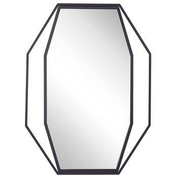 Espejo De Pared Octogonal Gris 80 X 60 Cm Metal Decorativo Estilo Minimalista Moderno Nire