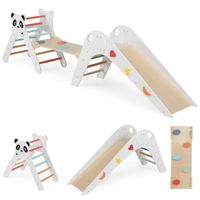 costway juguetes plegables de escalada para ninos montessori de escalada de madera con tema de panda gimnasio en interiores con tobogan rampa blanco